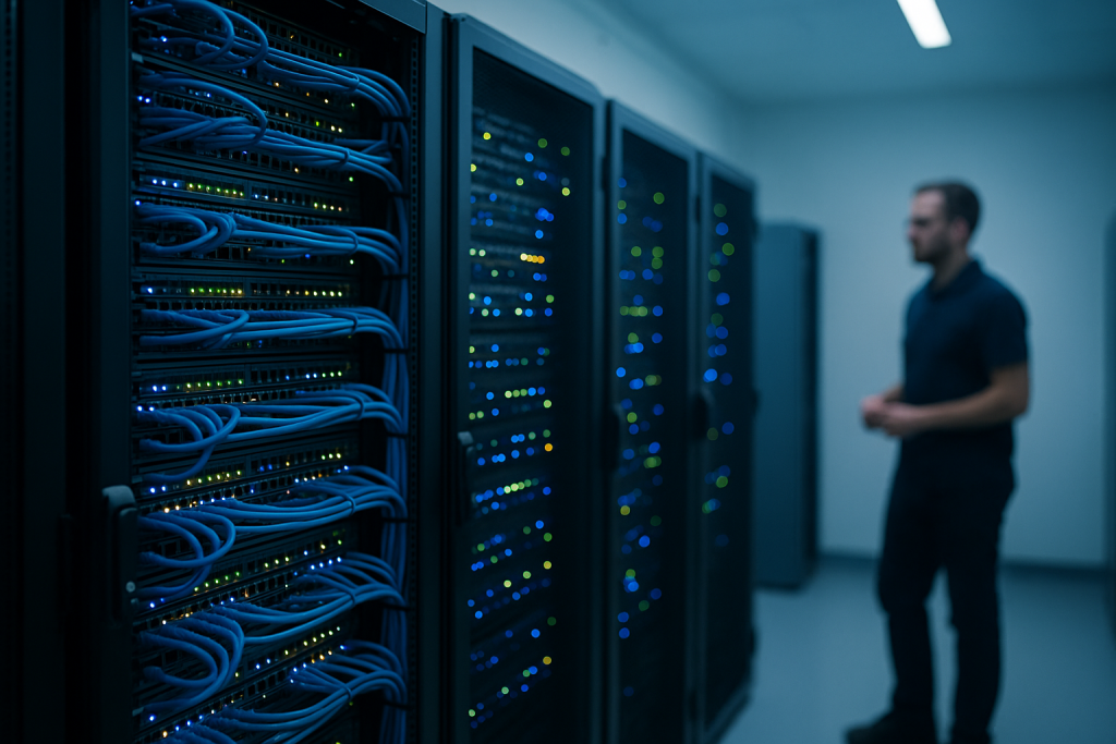 Serverschrank mit Netzwerkverkabelung in einem mittelständischen Unternehmen